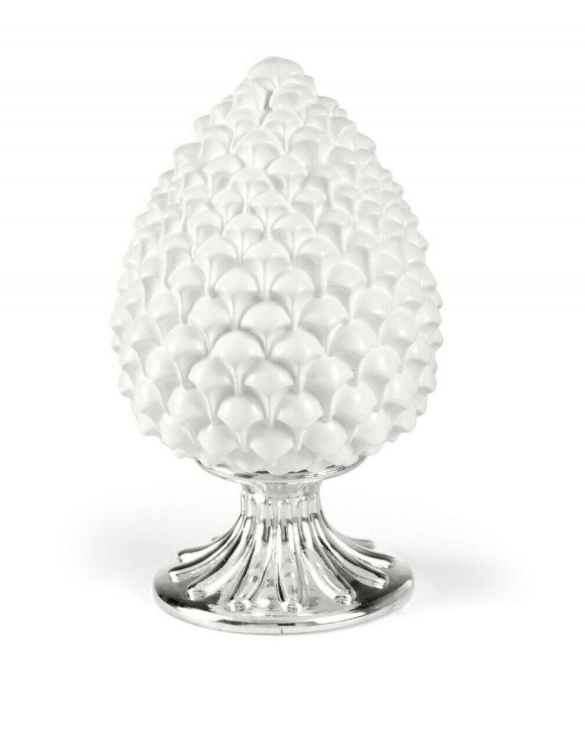 White pine cone with silver...